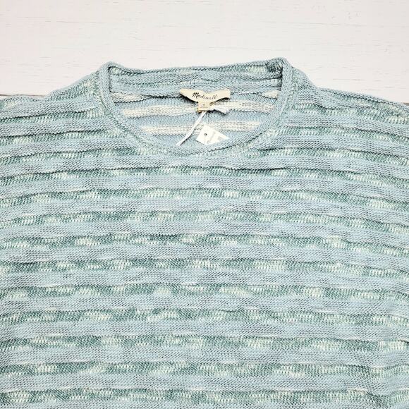 Madewell Crewneck Long Drop Sleeve Knit Sweater Tee Stripe Blue Horizon Medium - Picture 5 of 9